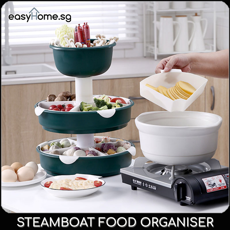 Steamboat Food Organiser / Hot Pot Storage Organizer / Drainage Holes/ Save Space/ 360 Degree Spin