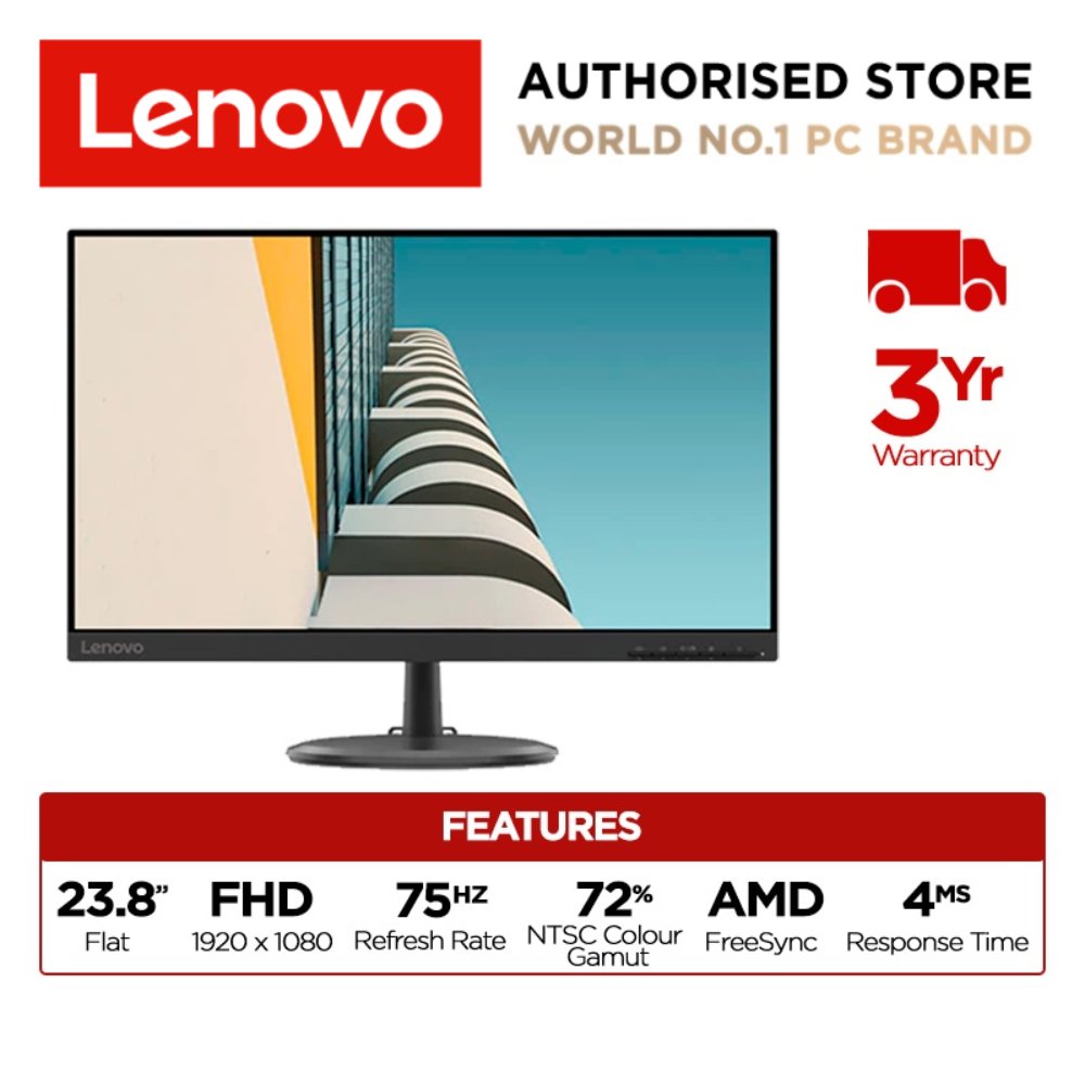 [Best Seller] Lenovo D24-20 24-inch LED Backlit LCD Monitor | Low Blue Light | Tilt Stand | 72% NTSC 250 nits 75 Hz | 66AEKAC1MY | 3 Years warranty | TÜV Eye Comfort | UltraSlim | 72% NTSC | VESA moun