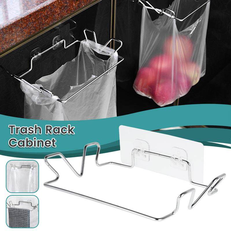 Household Supplies Stainless Steel Trash Bag Holder Over Door Hook Rack Garbage Hanger Cupboard Stand ABS + Stainless Steel Trash Organizer Rack Rubbish Bin Bag Holder