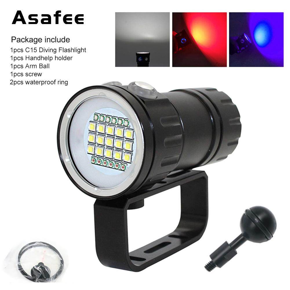 Asafee 20000LM XM-L2 LED Diving Flashlight XHP90 LED Photography Video light underwater 100m waterproof Tactical torch Lamp white red purple light
