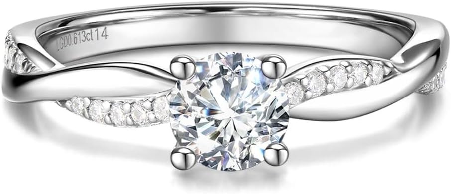 AGVANA 0.4-1.14 carat total weight. Lab-grown diamond small twist vine ring in sterling silver (0.3-1 carat center stone). Women's engagement anniversary wedding ring (D-E color, VS clarity)